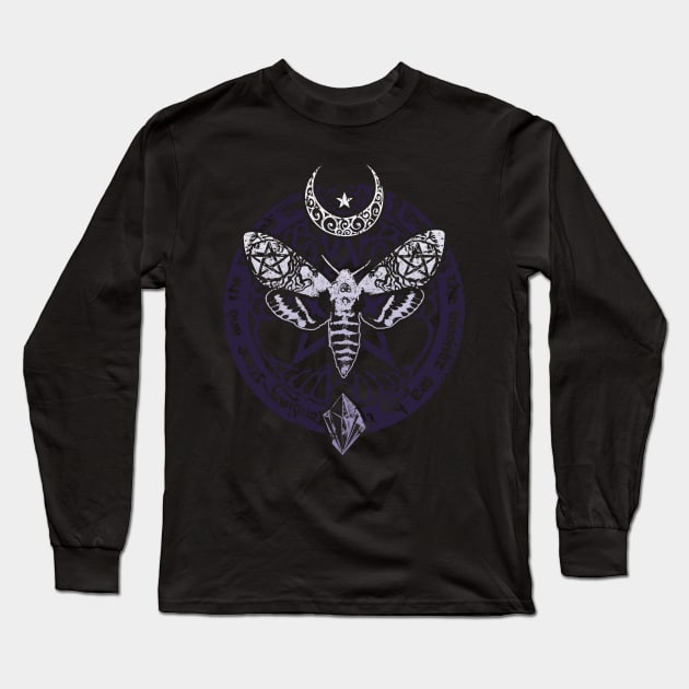 Wiccan Pagan Witch T-Shirt Crystal Moon Death Moth Tee Long Sleeve T-Shirt by BeesEz